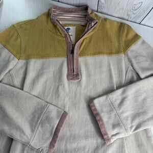 Fat Face The Airlie Men's 1/4 Zip Pullover Sweatshirt Ivory Mustard Pink Small